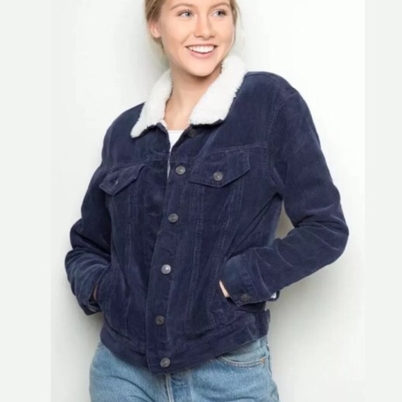 Navy Blue Corduroy Trucker Jacket 